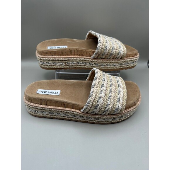 Steve Madden Beller Womens Sandals Natural Woven Flat Platform Size 10M NEW - Picture 4 of 6